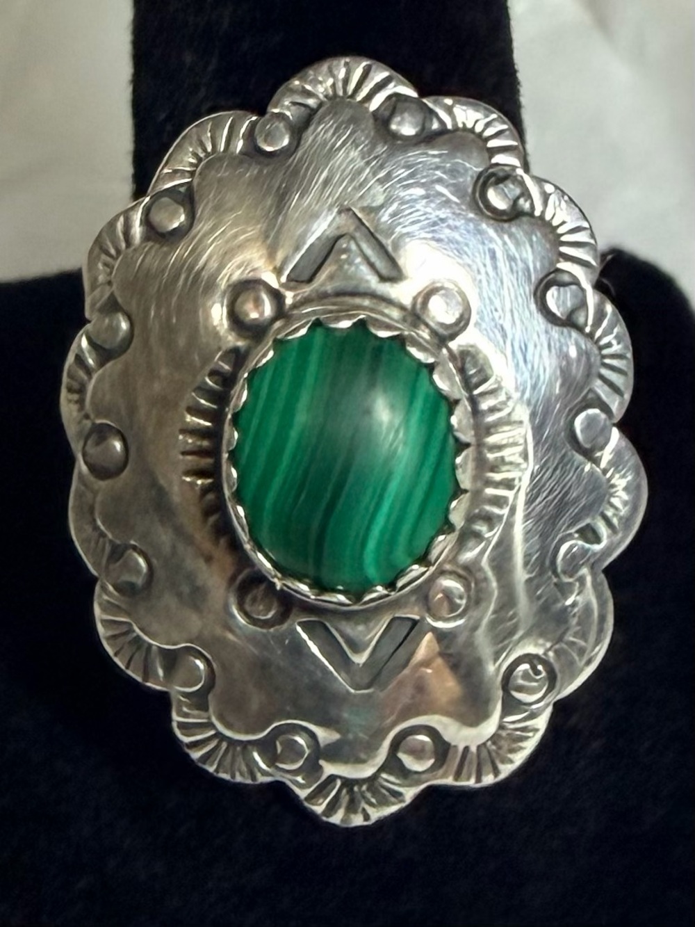 Carolyn Pollack Sterling Silver Green Malachite Statement Ring Size 9